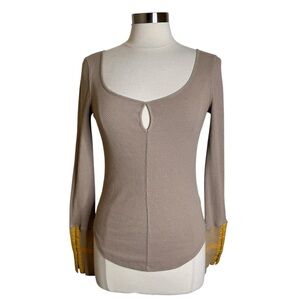 Free People We‎ The Free Taupe Mod Stripe Long Sleeve Cuff Tee Womens Small